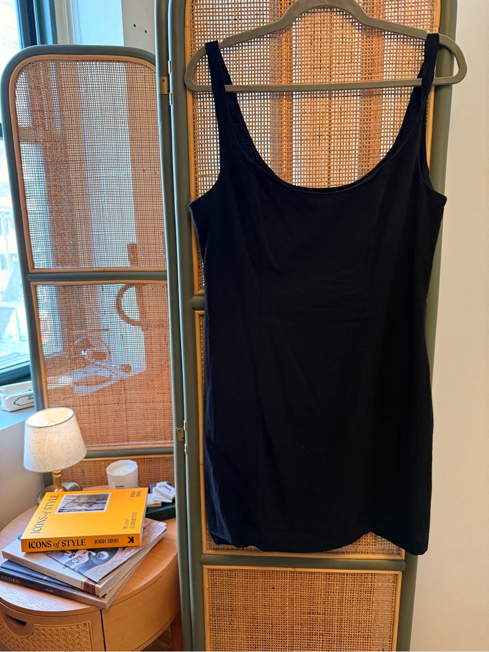 HM Black 100% Cotton Linen Lined Sleeveless Mini Dress Scoop Neck Size Zip M